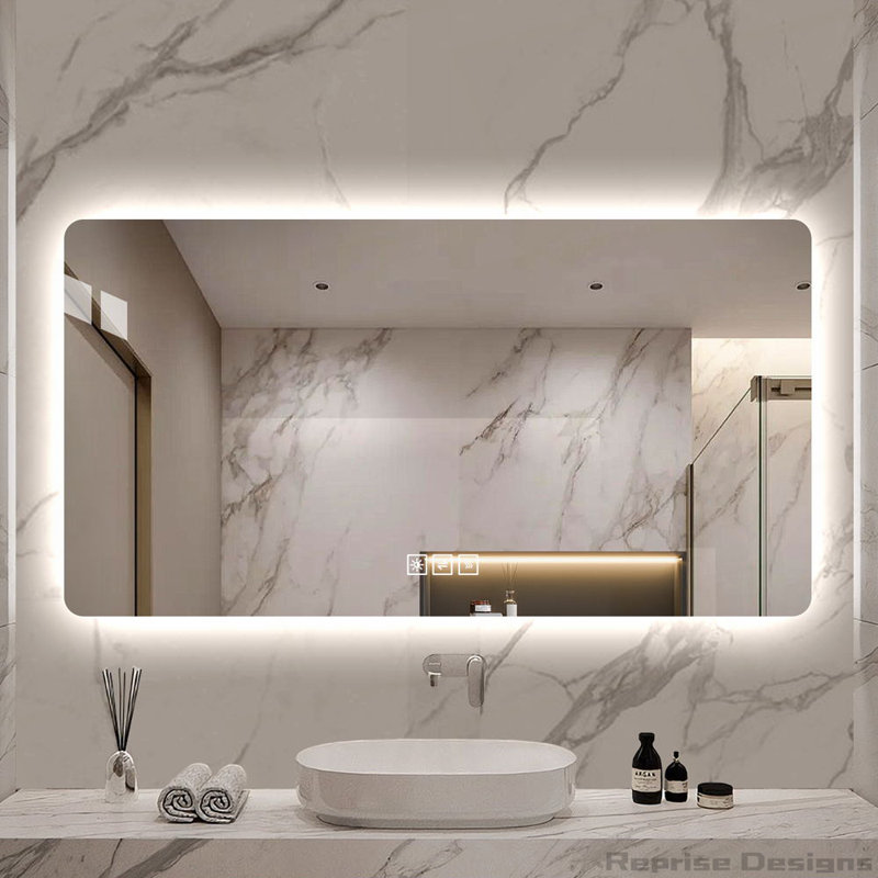 LED bathroom mirror with one-touch demist function, three-color dimmable