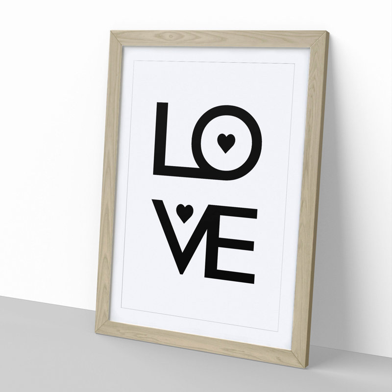 Love Heart - Picture Frame Typography, Oak Framed, 36cm H x 27cm W x 2cm D