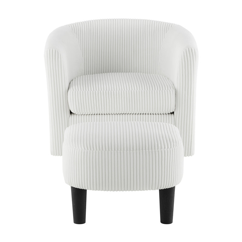 Upholstered Chair With Ottoman, White Fabric