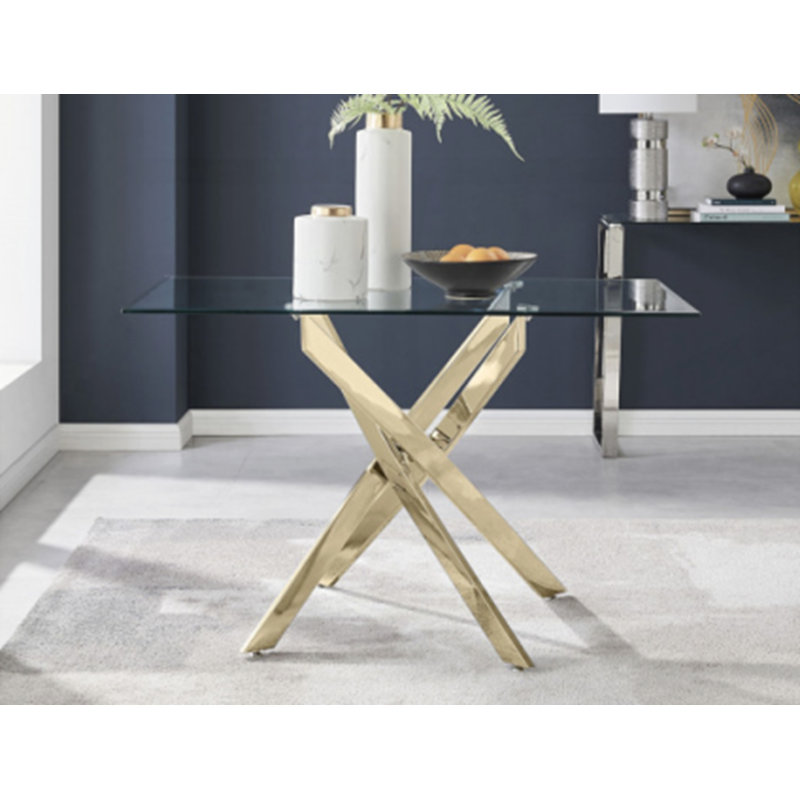 Modern Rectangular Dining Table, Transparent / Golden