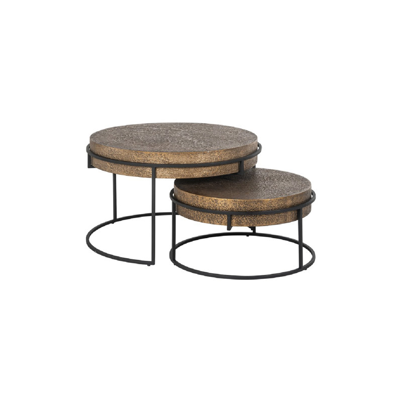 Derby Antique Gold and Black Metal Nested Coffee Table Set