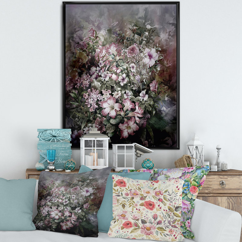 «Retro Dessin Of Flowers IV», reproduction sur toile flottante, H 32 po x l 16 po x P 1 po, Noir