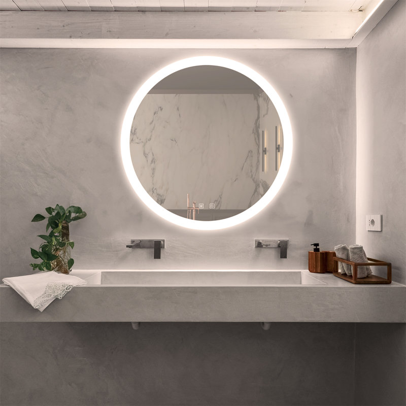 Miroir de salle de bain pour salle de bain avec lumière intense, intensité variable, contrôle de l'interrupteur mural, antibuée, IRC 95 réglable 3000K-4500K-6000K, économie d'énergie IP54