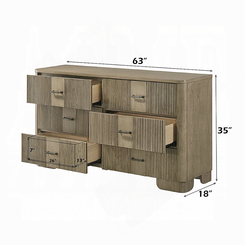 Commode en bois avec 6 tiroirs de rangement pour la chambre à coucher