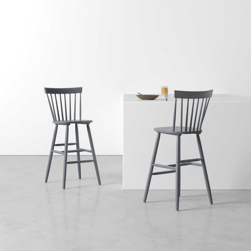 Stacee Solid Wood Counter Stool, Gray, Bar Stool (29" Seat Height)