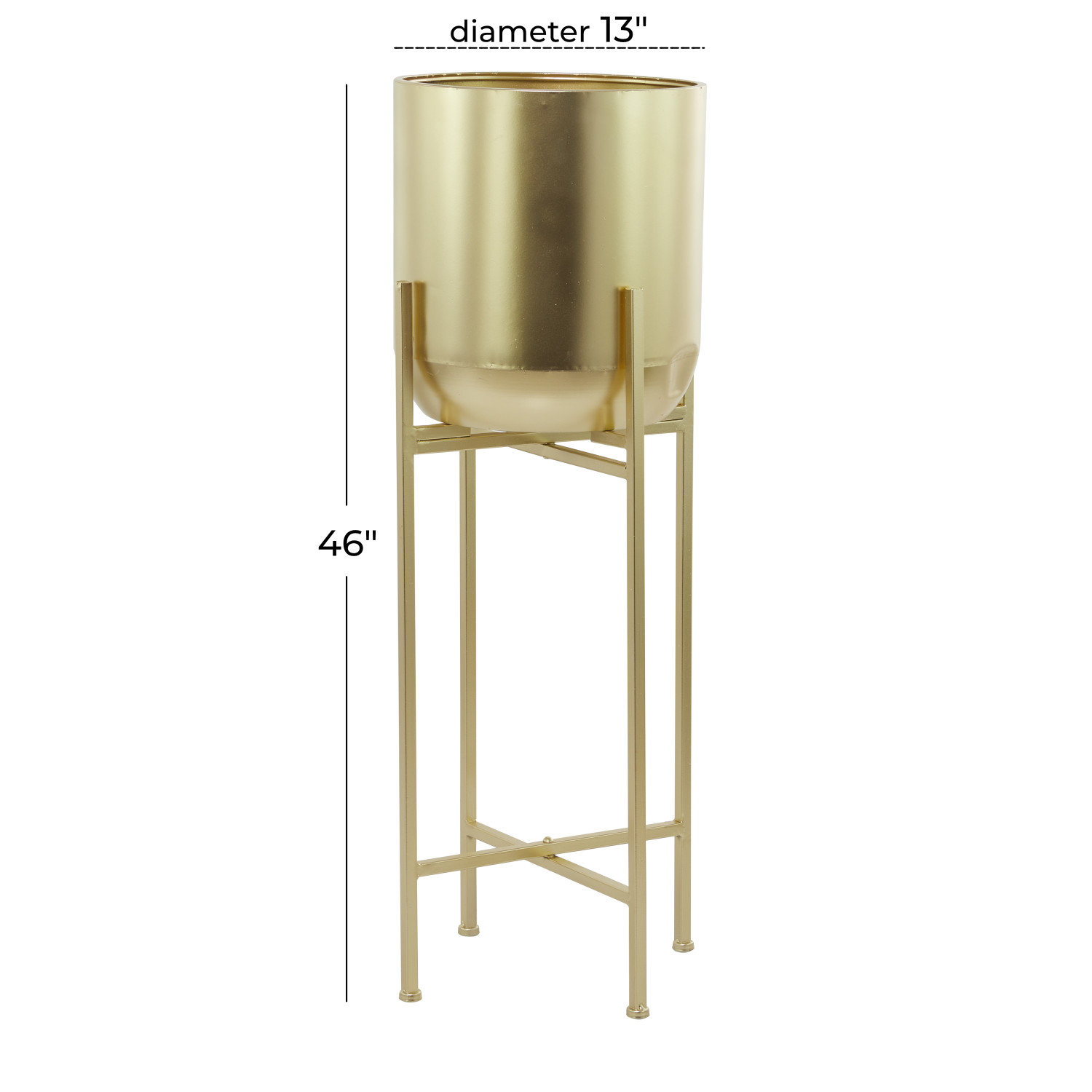 Metal Pot Planter, Gold, 35.5" H x 13" W x 13" D