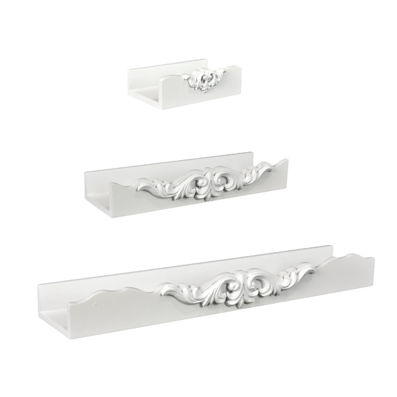  Vintage White Ornate 3-Piece Floating Wall Shelf Set