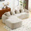Canapé en forme de L en chenille kaki clair avec éponge hautement élastique, accoudoirs courbés et quatre coussins décoratifs pour une assise confortable-407307336