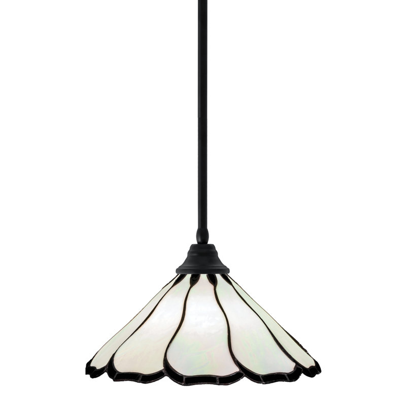 Stem Hung Pendant Shown In Matte Black Finish With 16" Pearl & Black Flair Art Glass