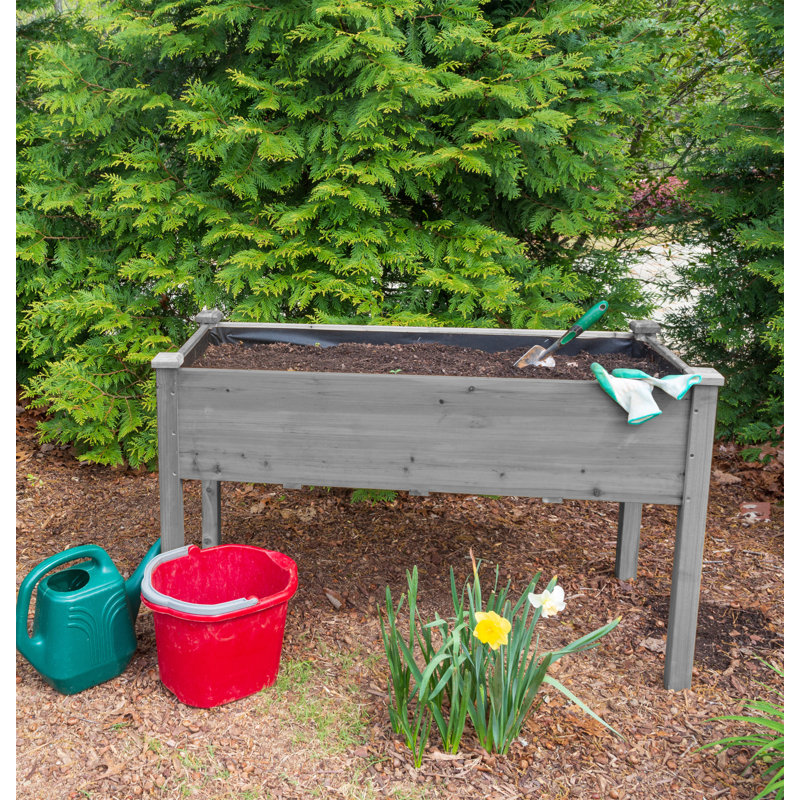 Darral Outdoor Elevated Wooden Planter Box, Gray, 31" H x 31" W x 14" D