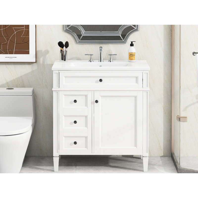 Meuble-lavabo de salle de bain avec lavabo, look moderne 30 po, 2 tiroirs et tiroir coulissant pour la décoration, l'armoire et le rangement