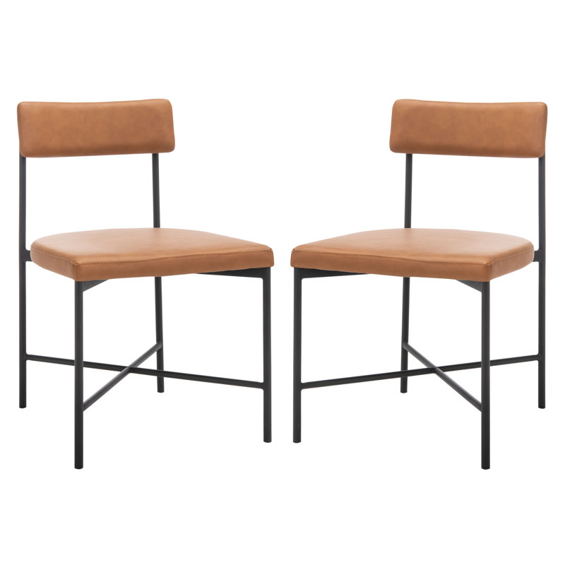 20'' H Leather Upholstered Metal Armchair, Cognac Faux Leather