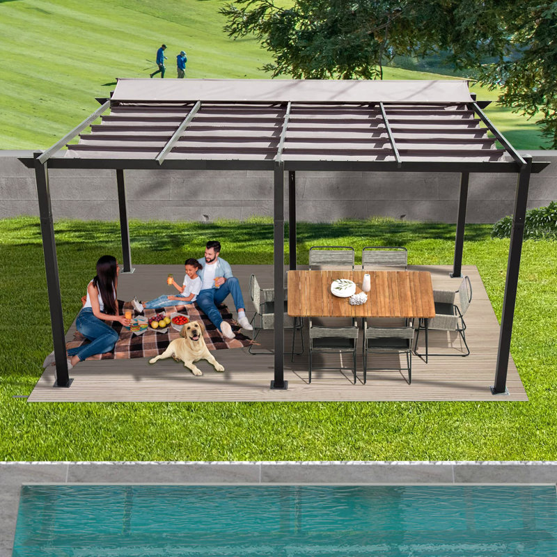 Pergola rétractable d'extérieur 11 x 16 pi avec abri de jardin en aluminium pour terrasse