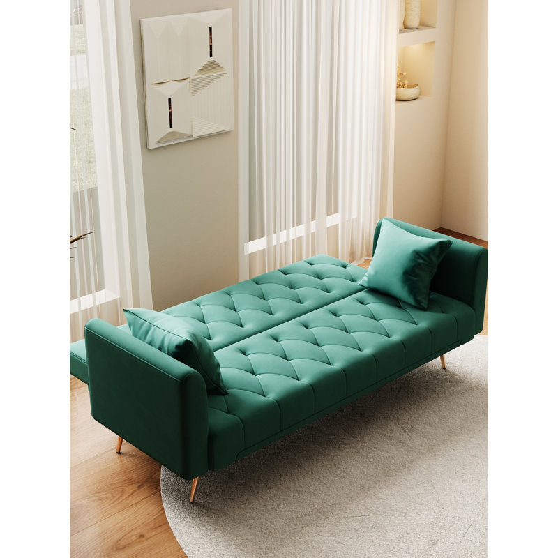 Causeuse convertible, 71 po, velours, pour petites pièces, réglable, 71 po, idéale pour les appartements,, Green