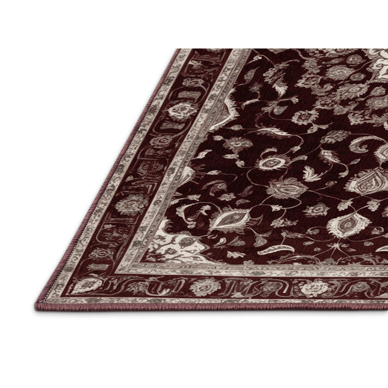 Tapis rouge Tabriz lavable à la machine, Carré 8 pi