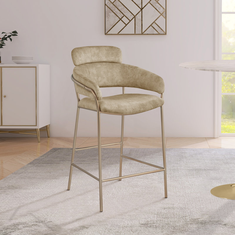 Tabouret de comptoir en velours beige Yara, Velours beige