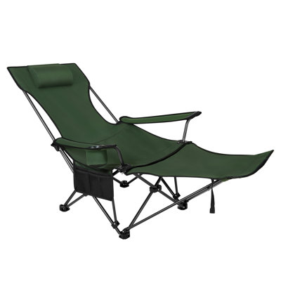 Camping Chair Lightweight Folding Fishing Chair with Retractable Footrest and Removable Headrest, Carry Bag, for Outdoor Activities