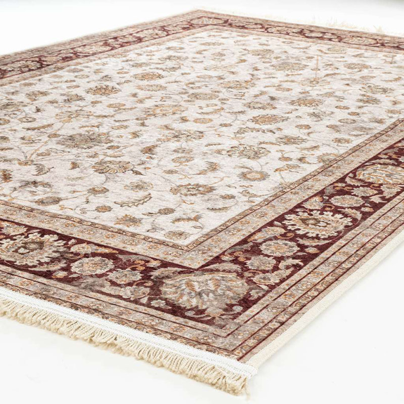 Alfa Rich Cyre Ultra-Thin Oriental Red Cream Washable Non-Slip Area Rugs for Living Room Bedroom, Rectangle 3'11'' x 5'11''