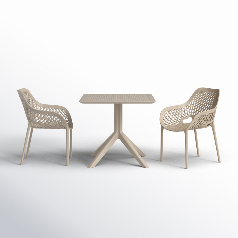 Farrah 2-Person Square Patio Dining Set with Stackable Chairs, Taupe