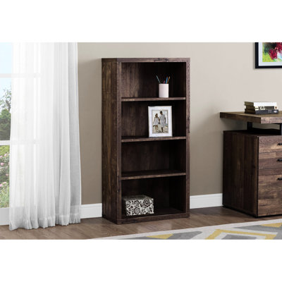 Bibliothèque à 5 niveaux, stratifié brun, style moderne pour le bureau et la chambre à coucher, tablettes contemporaines personnalisables H 48 po et rangement supplémentaire
