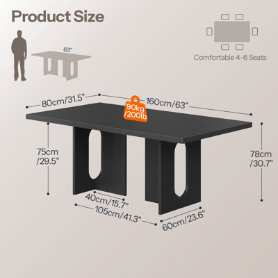 63-Inch Dining Table for 4-6 People, Rectangular Kitchen Table with Thickened Top
