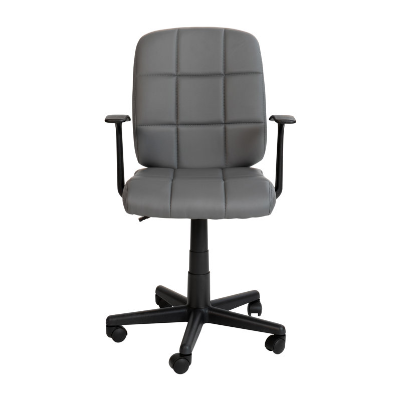 Mid-Back Quilted Vinyl Swivel Task Office Chair, Grey, With Arms