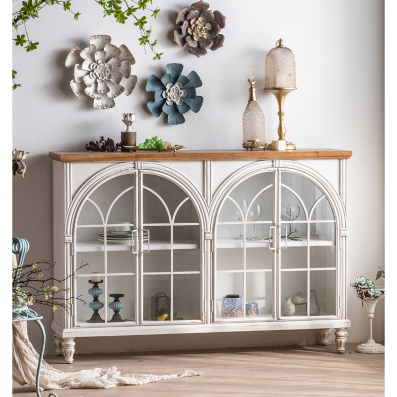Buffet en bois massif, fer et verre de style Wabi-Sabi