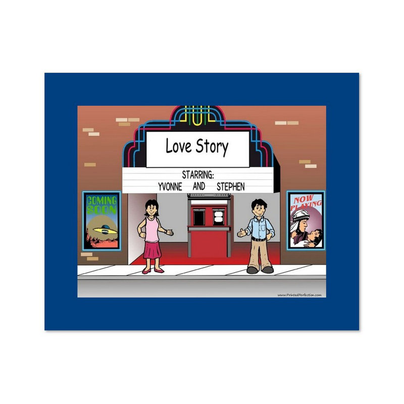 Personalized Lovers in the Theatre Cartoon Caricature with a Mat, Ready to Frame, Yes
