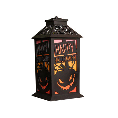 29Cm Battery Operated Light Up Happy Halloween Lantern Decoration With Multi-Coloured Leds