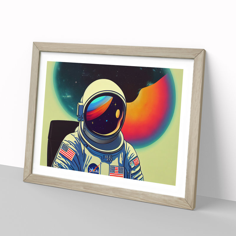 Colourful Astronaut Vol.1 - Framed Print, 25cm H x 34cm W x 2cm D, Oak