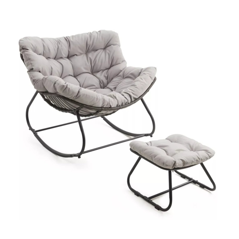 Light Gray Egg Rocking Chair With Ottoman, Light Gray