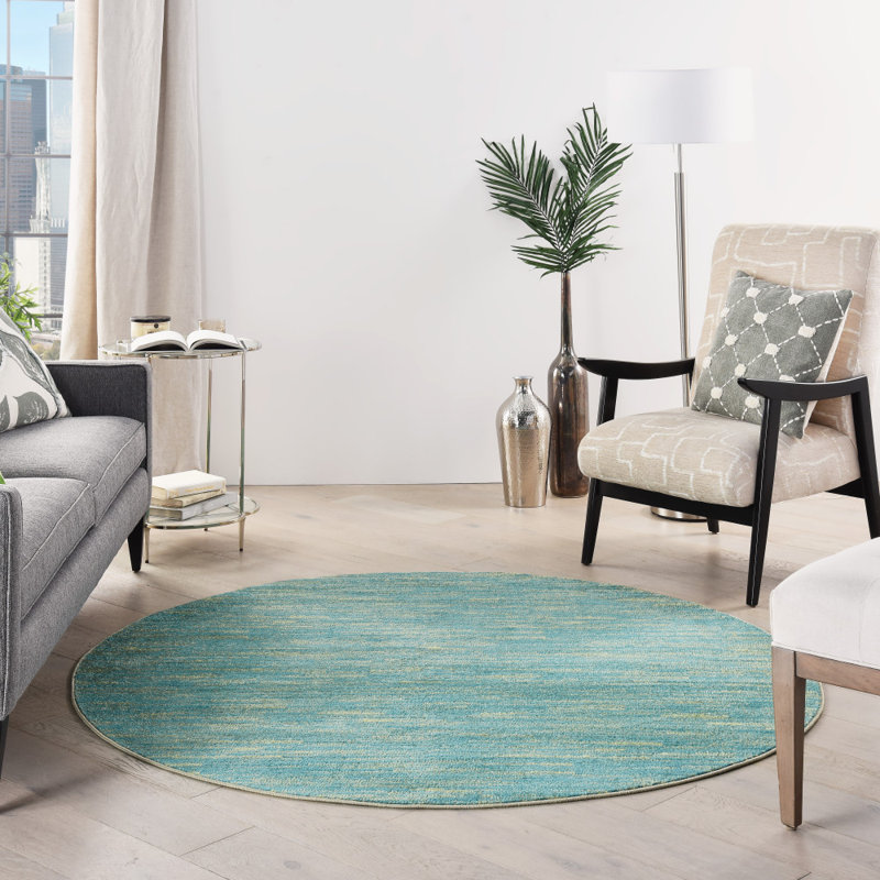 Tapis bleu / vert Nourison Essentials, Rond 6 pi