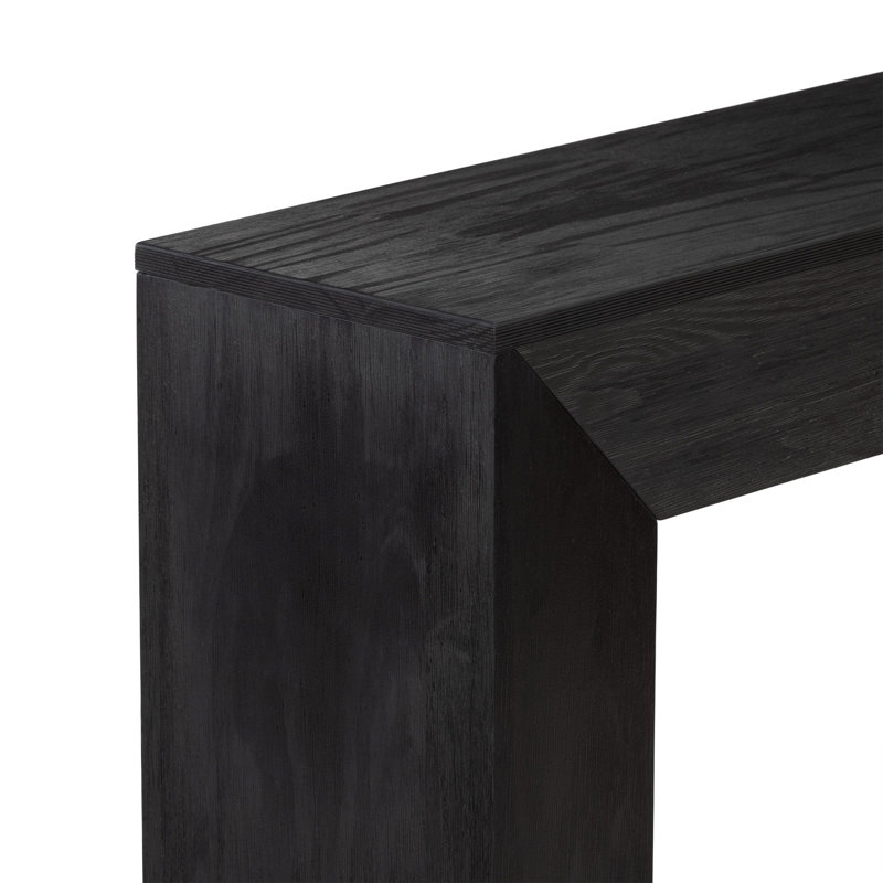 Console en bois massif avec tablette inférieure Grande, Brosse noire