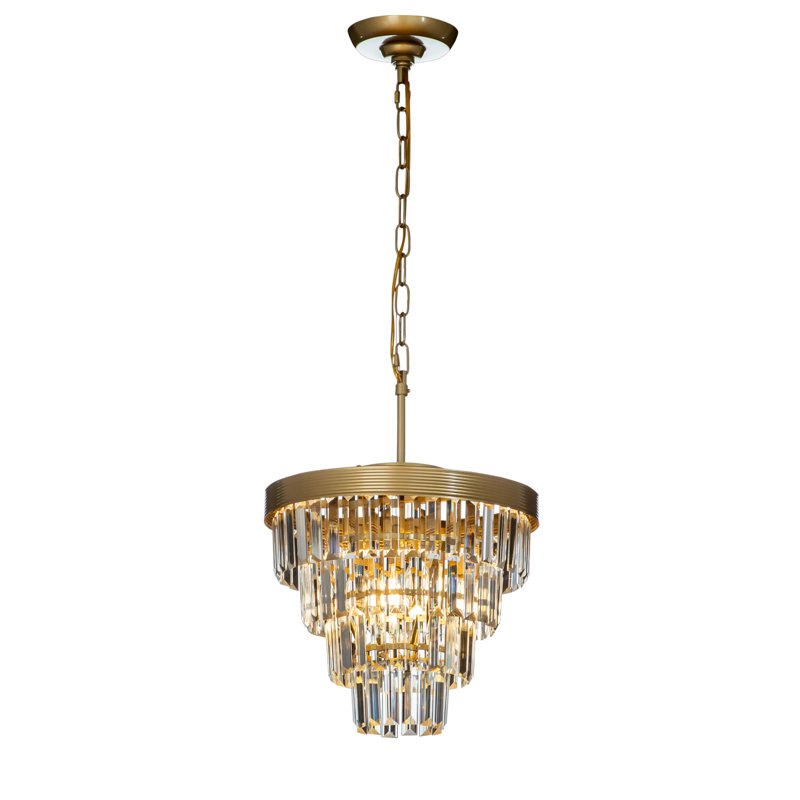 Walsworth 13'' Mid-Century Modern Tiered Crystal Chandelier for Foyer, Matte Black