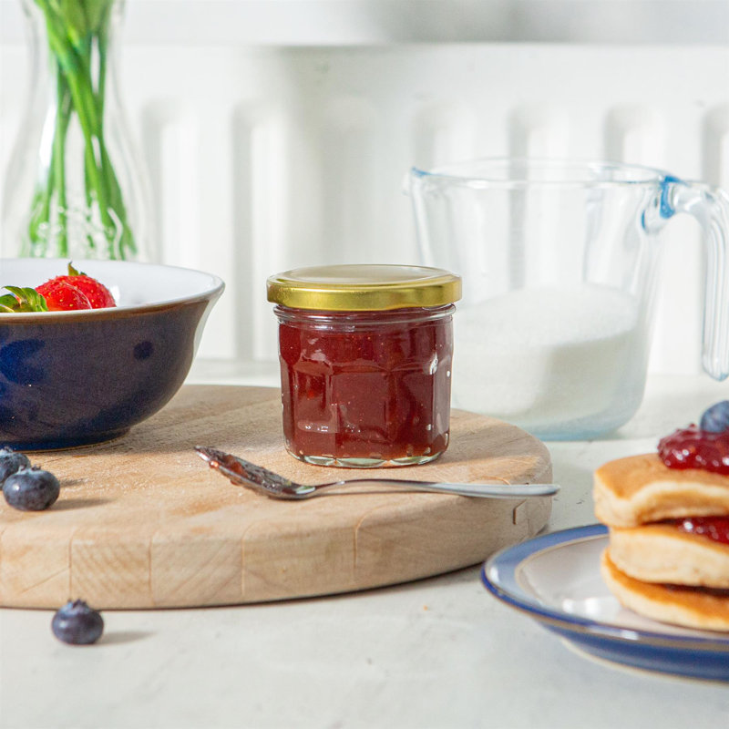 Argon Tableware Glass Jam Jars with Lids, 130ml, Gold