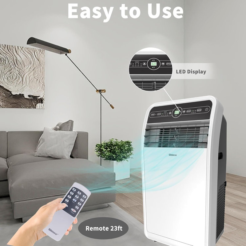 Shinco 10,000 Btu(ashrae) Portable Air Conditioner With Heater Up To 400 Sq. Ft, Ac Heater Combo Window Unit, Portable Ac Unit With Dehumidifier & Fan, Cools & Heats,remote Control And Window Kit