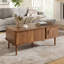 Retro Lift-Top Coffee Table with Sliding Door & Hidden Storage, Extendable MDF Desk with Wood Legs-135865750