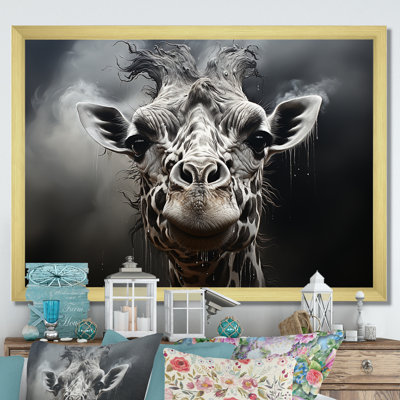 «Black and White Giraffe Portrait Majesty», reproduction sur toile