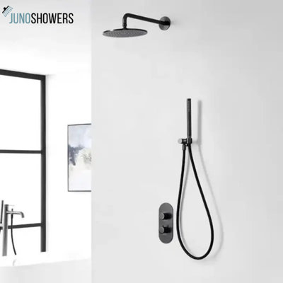 Juno Commercial Matte Black Dual Handle Wall Mounted Bathroom Shower System