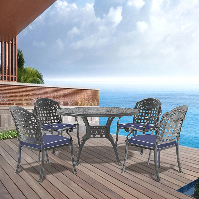 Mobilier de patio en fonte d'aluminium avec coussins, 4