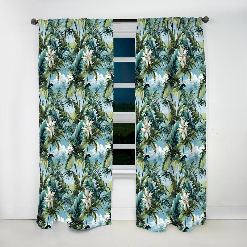 Palmier à motif tropical I - Rideau floral - Velours obscurcissant - 1 panneau, L 52 po x L 84 po