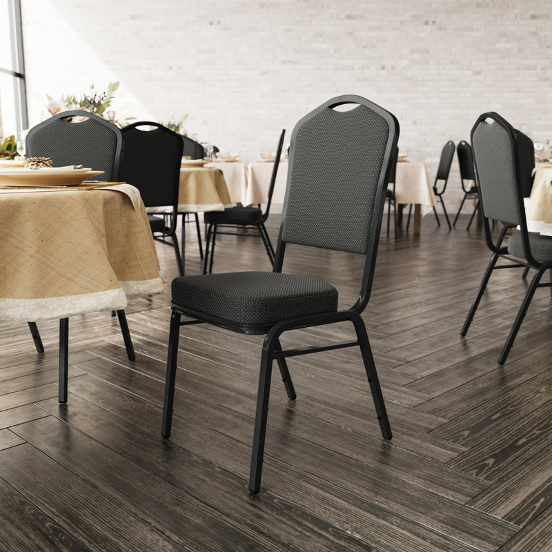 Chaise de banquet empilable Oliverson, Vinyle noir, Cadre noir, 1