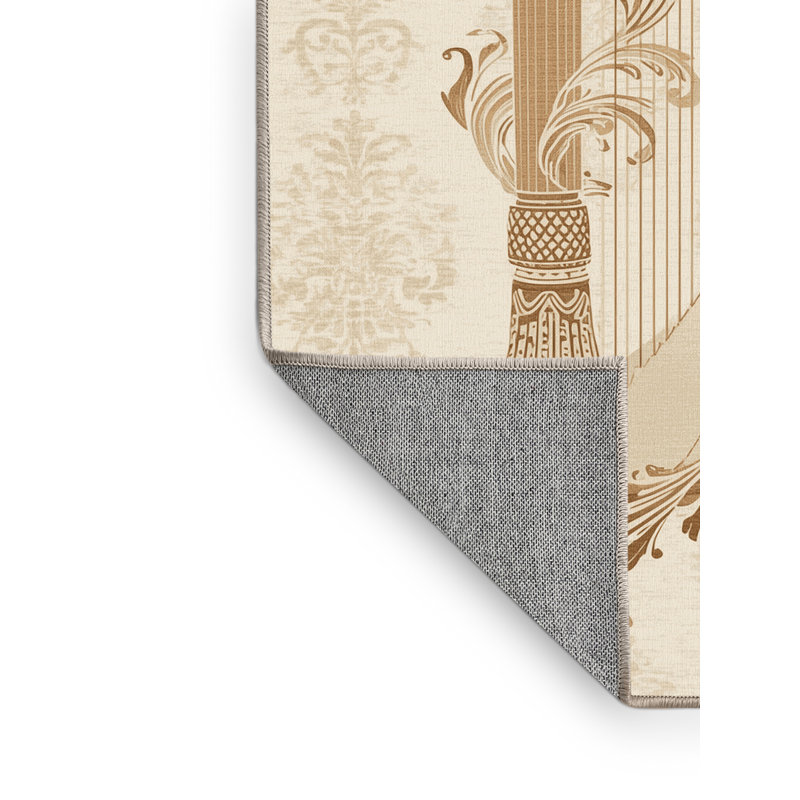 Tapis beige classique lavable à la machine Osnas Harp - reliure beige, 6 X 9