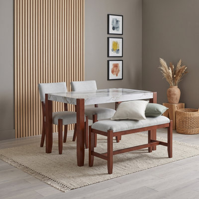 4-Piece Dining Set with 2 Upholstered Chairs and 1 Bench