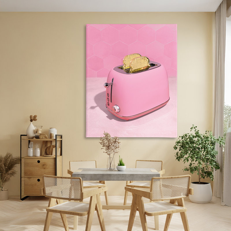 Toaster doré sur toile rose, design par Lish Creative, 48 x 36
