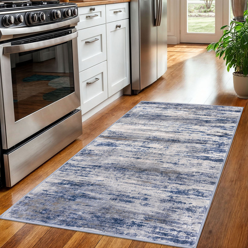 Machine Washable Rugs 3x5 Entryway Rug with Rubber Backing Blue/Gray Throw Rugs Indoor Rugs Pet Friendly for Kitchen Bedroom 