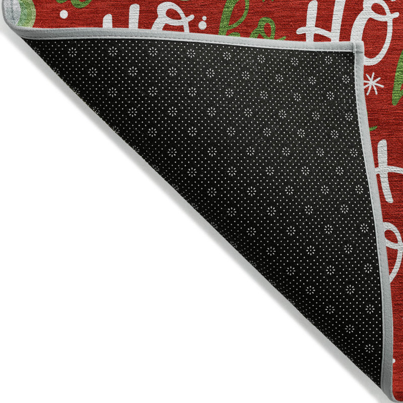 Machine Washable Indoor/Outdoor Snowflake Ho Ho Ho Xhevrie Red Rug, Runner 2'3" x 7'6"