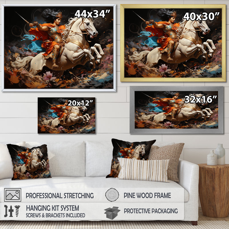 Hindou Arjunas champ de bataille indien Expression I - Art mural indien, Cadre simple noir, H 24 po x l 32 po x P 1 po