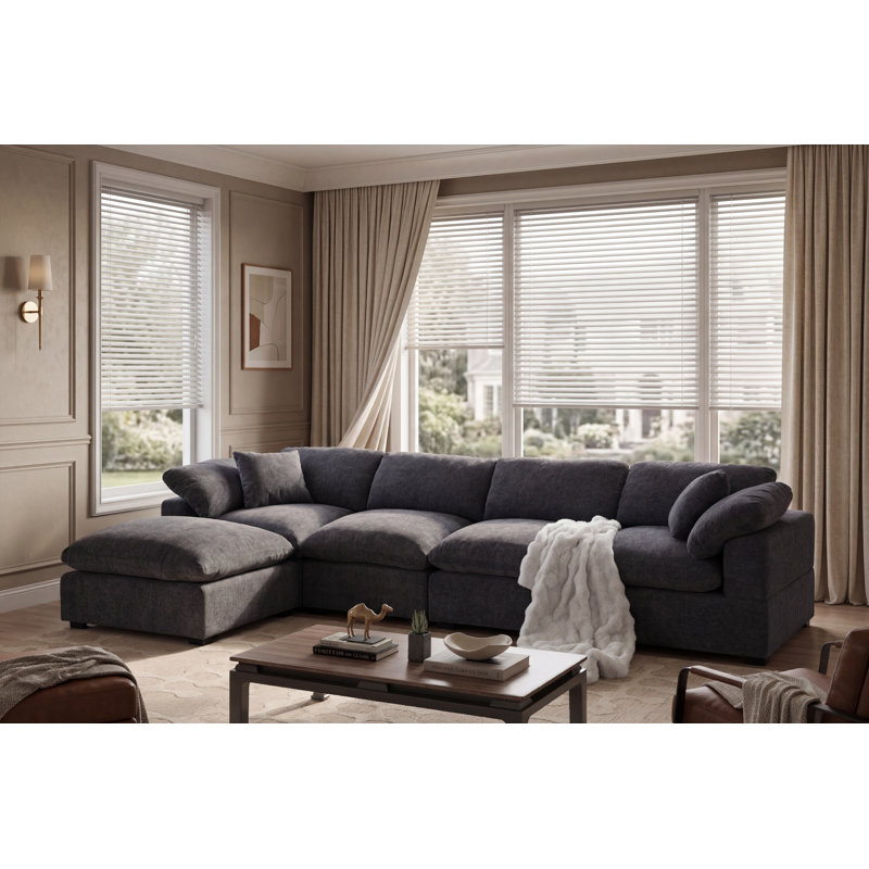 Weikko 143.2" Wide Upholstered Chaise Sectional, Dark Gray