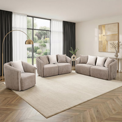 Latte 3-Piece Chenille Upholstered Sofa Set